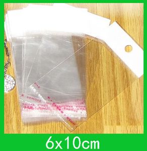 hanging hole poly packing bags (6x10cm) with self adhesive seal opp bag for wholesale 1000pcs/lot