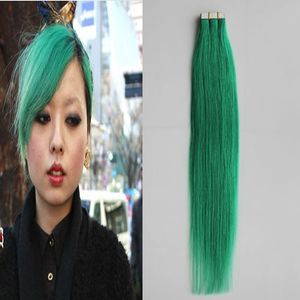 人間の髪の伸びの緑のテープ非レミーブラジルストレートヘア30g 40g 50g 60g 70gの両面テープの皮の緯糸髪の伸び20pcs