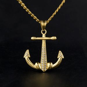 Edelstahl 18K Gold plattiert Schiffsanker Halskette Anhänger Hip -Hop -Schmuck mit goldenen Männern Frauen Kette