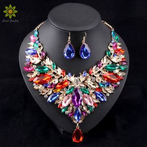 2017 heißer Verkauf Afrikanische Schmuck Sets Hochzeit Halskette Frauen Schmuck Set Vergoldet Halskette Und Ohrringe 6 Farben