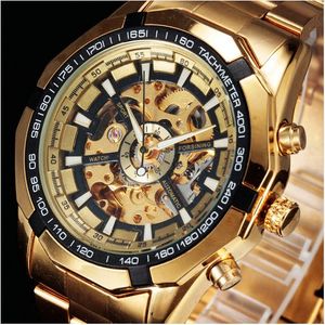 GEWINNER Top Marke Luxus Gold Herren Uhr Männer Männlich Casual Uhren Voller Stahl Automatische Mechanische Uhr Sport Militär Uhren