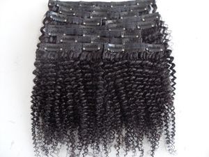 Clipe brasileiro em afro kinky cabelo encaracolado trama extensões de cabelo humano não processado encaracolado cor preta natural 200 g/set