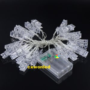 2M 20leds Clamp LED String Light z AAA Box Battery Hearted Flash / Steady On / On Christmas Lights Na Wakacje Wedding Party Decoration