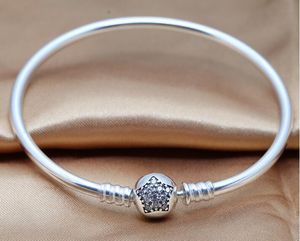 Silvercirkel av stjärna Clear CZ Bangle DIY Original 100% 925 Sterling Silver Armband Passform för pärlor Charms Smycken Partihandel 1PC / Lot