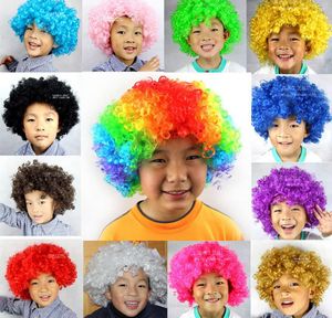 New Unisex Clown Fans Carnevale Parrucca Disco Circus Fancy Dress Party Addio al celibato Fun Joker Costume per bambini adulti Parrucca capelli ricci afro oggetti di scena per feste