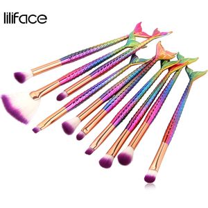 Mermaid Makeup Brushes Set 10pcs Professional Foundation Eyeshadow Lip Contour Concealer Eyes Make up Brush Kit Tools