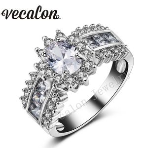 Vecalon Eternity Feminino Anel 3ct Topázio Simulado Diamante CZ 10KT Branco Ouro Cheio Banda de Casamento para Mulheres Sz 5-11