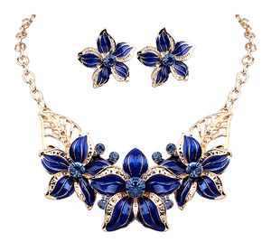 Hot seling 18k guldpläterad österrikisk kristall emalj blomma smycken sätter mode afrikansk halsband och örhänge för kvinnor dhw254