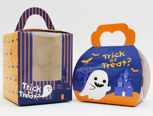 Halloween lådor Partihandel 100st / mycket för 1 muffinslådor med handtag, 9,3 * 9,3 * 11cm 2 stilar Kaka låda, Små kakor Presentförpackning