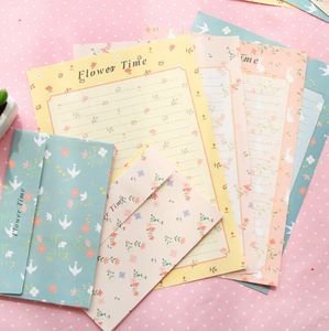 Wholesale-P16 1 Set=6 Paper + 3 Envelope Floral Flower Time Writing Greeting Birthday Wedding Letter Paper Home Decor