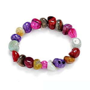 Hot Sale Lovely Amethyst Jasper Agate Armband Slumpmässig Oregelbundna 7 Chakra Healing Kristaller Natursten Chips Enstaka Strand Kvinnor Armband