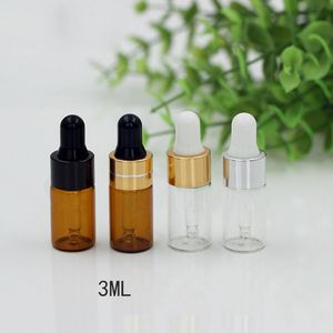 Partihandel eterisk oljeglasflaskor 3 ml med dropper klar brun mini provflaska