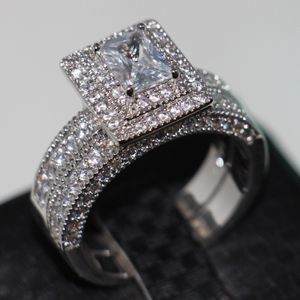 Vicoira Wieck Choucong Fashion Smycken 14kt Vitguld Fylld Princess Cut Vit Topaz CZ Diamond Gemstones Kvinnor Bröllop Bröllop Ring Set