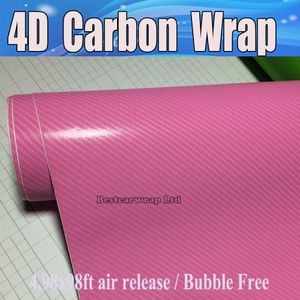 Pink 4D Carbon Fiber Vinyl Like realistic Carbon For Car& wall laptop Wrap skin With Air Bubble Free covering skin Size 1.52x30m 4.98x98ft