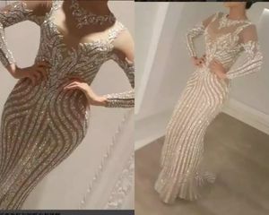 Yousef Aljasmi Charbel Zoe manga comprida Vestidos Cristais Wear Luxo Ouro Vestido de Noite Zuhair Murad celebridade Prom Vestidos