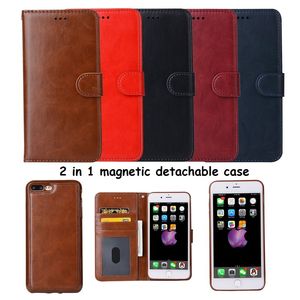 För iPhone X 7 8 Plus Luxury Wallet Case 2In1 Multi-Functional PU Läder Telefonväskor med magnetisk Avtagbar Avtagbar Mjuk TPU Bookcover