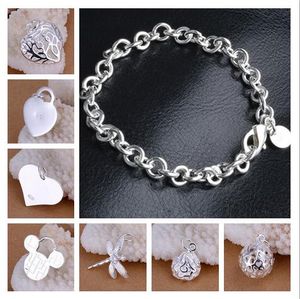 Mix 12 style 12PCS/Lot Wholesale Plated 925 Sterling Silver Pendant Bracelets Fashion Jewelry