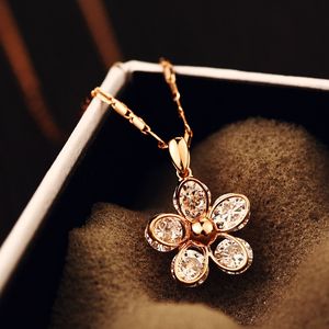 Big Cubic Zirconia Flower Pendant Necklace Women Choker Necklace for Wedding Party Fashion Jewelry Costume Korean Accessories