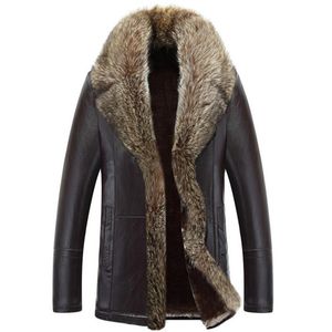 Wholesale- Fur one winter jacket 2016 new men's winter fashion thick warm winter leather jacket coat minus -40 C warm leather leather jacke