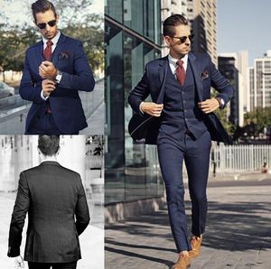 Cool Blue Groom Tuxedos Three Pieces Slim Fit Formal Men Suit High Quality Custom Made Men Wedding Suits (Jacket+Pants+Vest)