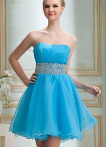 Sky Blue Short Organza Sweetheart Beaded Bridesmaid Dress Fashion Ball Gown Party Dress Fast Shipping