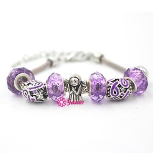 New Arrival Wholesale European Bead Pancreatic Cancer Awareness Jewelry Purple Ribbon Bracelet