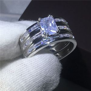 2017 Fashion ring Princess cut 5A zircon crystal White gold filled Engagement wedding band rings for women men Bijoux