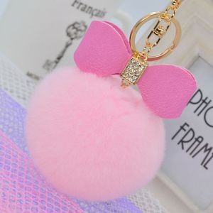 60pcs bowknot fur pom keychain 실제 렉스 토끼 모피 볼 키 체인 모피 키 링 키 체인 가방