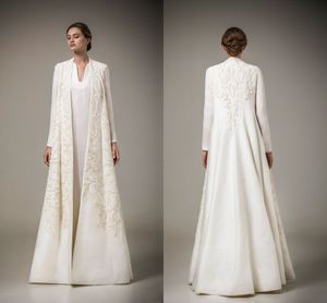 Saudiarabien Mor av brudklänningarna med jacka / jackor Ambroidery Långärmade kvällsklänningar Long Satin Vestidos Elegant Prom Dress