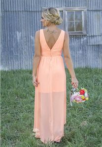 New Beach Chiffon Bridesmaid Dresses Lace Crew Neck High Low Western Country Summer Cheap Plus Size Formal Party Prom Dresses3157