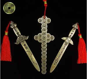 Bronzo aperto Qixing spada soldi ciondolo spada casa di città zhuo spiriti maligni casa male feng shui ornamenti armi antiche