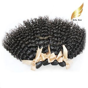 8A 100％モンゴルのバージン人間の毛3個/ロットの巻き毛の髪織り延長ダブルサイドナチュラルカラーベラエア