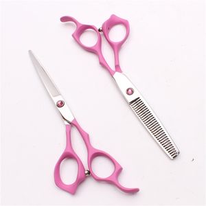 6" Japan 440C Customized Logo Pink Professional Human Hair Scissors Barbers' Hairdressing Scissors Cutting Thinning Shears Style Tools C1024