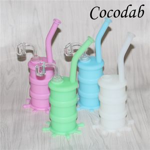 Venda quente vende fogueira brilha no tubo de água de silicone escuro com 4 mm de quartzo prego e descendo Haste Silicon Dab Rig Bubblers Glass Carb Caps