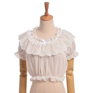 1pc Lolita Women Lace Chiffon Blouse Short Puff Sleeve Frilly Shirt Tops High Quality Fast Shipment
