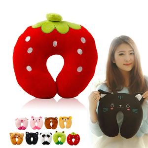 U-shaped Cartoon Animal pillow Car Headrest Strawberry Doll Decorative Cushion Throw Pillow With Inner Home Decor Sofa Preference