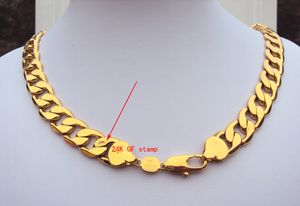 weighty Heavy! 108g 24k Stamp Real Yellow Solid Gold 23.6 Men's Necklace 12MM Curb Chain 600mm Jewelry mint-mark lettering 100% real gold,