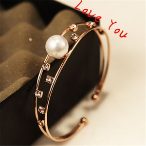 Zircon & Pearl Hollow Out Chunky Bangles & Bracelets Party Costume Jewelry 18K Gold Plated Open Bangles Women Accessories