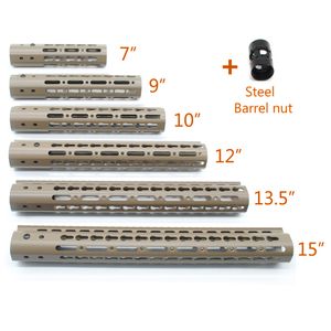 7/9/10/12/13.5/15'' inch Length Keymod Handguard Rail Free Float Picatinny Mount System Tan color Steel Barrel Nut