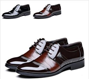 Darmowa Wysyłka Mężczyźni Skórzane Buty Wskazane Toe Lace-Up Męskie Buty Mieszkania Moda Splice Sukienka Buty Dla Mężczyzn Rozmiar 39-44