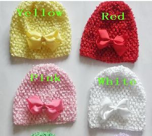 20pcs baby Infant waffle crochet hats hair bows clips sunny soft toddler beanie with 3" bows stretch caps feshion hot sell MZ9114