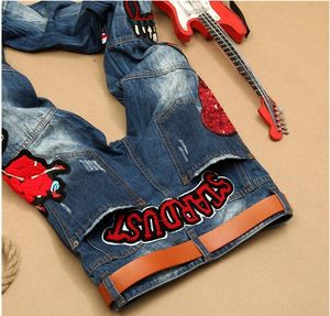 Venda quente retalhos jeans masculinos 2020 nova moda magro motociclista denim calças gerais casuais roupas masculinas ep2f