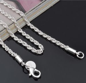 925 Sterling Silver Halsbandkedjor Ganska söt Fashion Charm 3mm Twisted Rope Chain Halsband smycken 16-30 tum