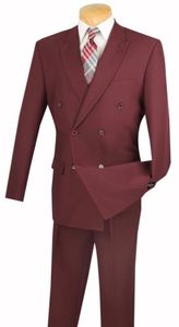 Men's Burgundy Double Breasted 6x2 Button Classic Fit Polyester Suit 2 pieces (jacket + pants) custom made