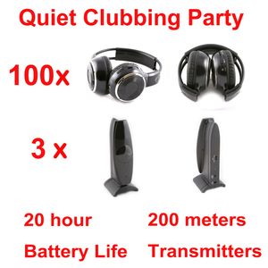 Wireless Silent Disco 100 fones de ouvido dobráveis ​​3 transmissores 200m Range- fone de ouvido sem fio RF para iPod mp3 DJ Music