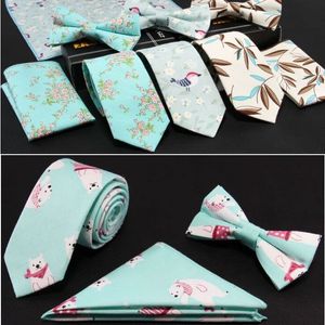 Fashion Neck Tie Bowtie Handkerchief Set 6 * 145cm 31 Färger Bomull Utskrift Slips för Herrens julklappar Gratis TNT FedEx