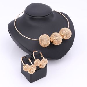 Fashion Nigerian Beads Jewelry Sets For Women Gold Plated Wedding Party Accessories Hollow Ball Pendents Necklace Earring