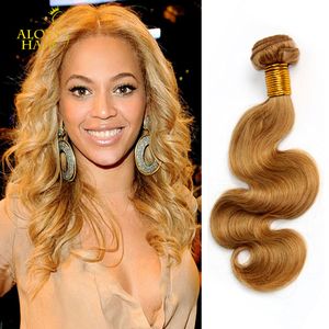 Honey Blonde 27# Brazilian Virgin Human Hair Weave Bundles Peruvian Malaysian Indian Eurasian Russian Body Wave Hair Extensions Double Wefts