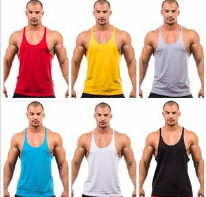 Mens Hot Stringer Bodybuilding Regata Sólida Ginásio Tanques Singlet de Algodão Roupas de Fitness Y-Back Tanques Atacado Frete Grátis