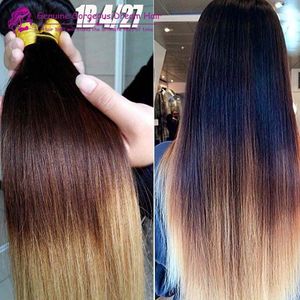 Wholesale black ombre hair extensions resale online - 3 Tone Ombre Color Human Hair Weaves Straight b Peruvian Hair Extensions Black to Brown to Blonde Brazilian Human Hair bundles